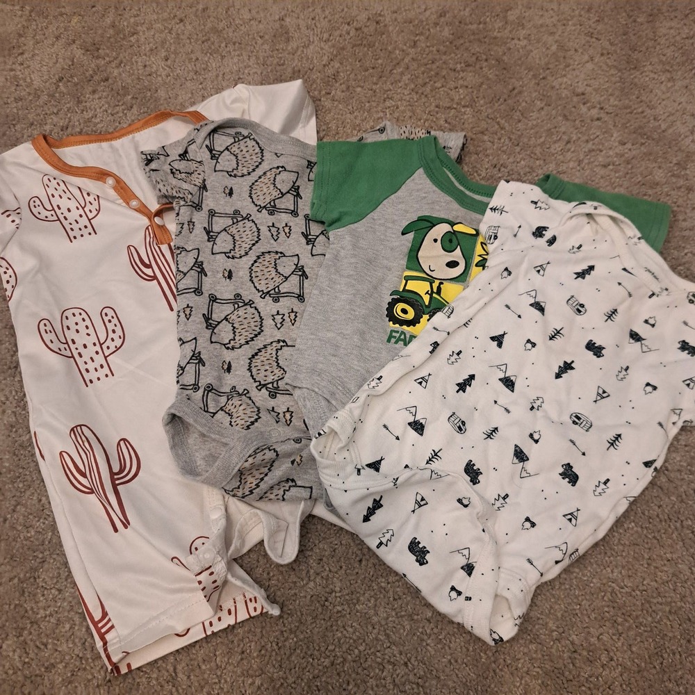 Baby Boy 6M Bodysuit Bundle Carter's John Deere Gerber Cactus Romper Set of 4